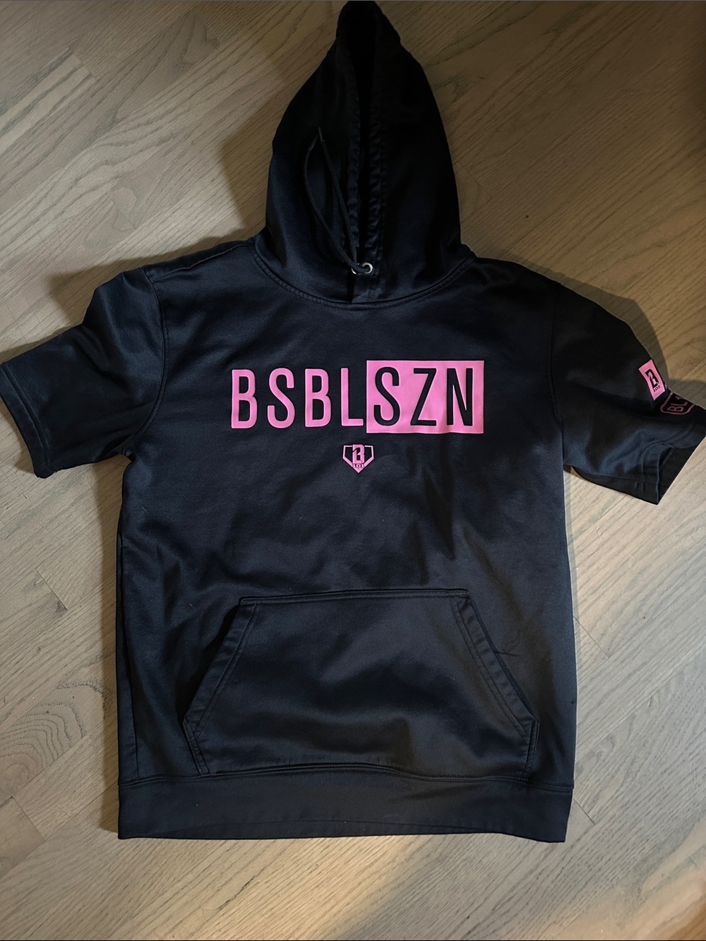 BSBL SZN Black Short-Sleeve Hoodie with Pink Logo